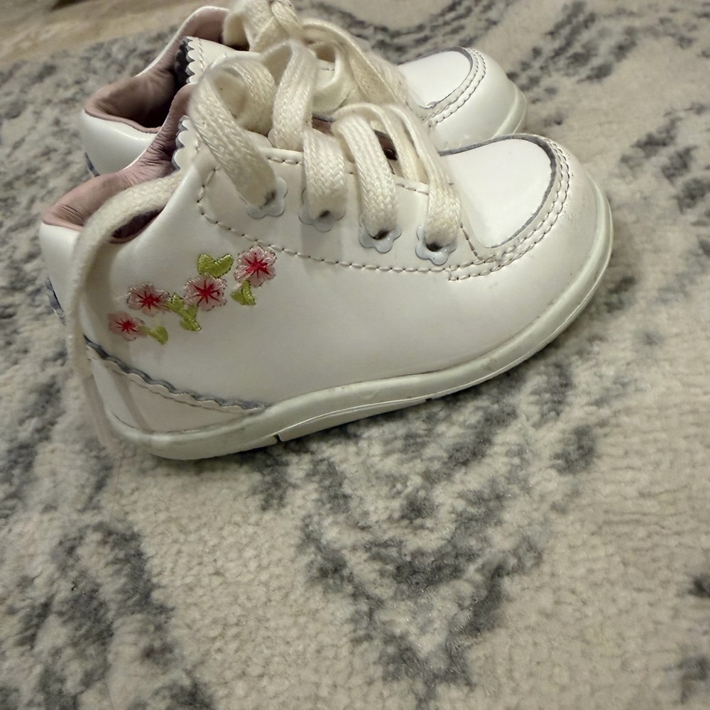 Stride Rite White Toddler Sneakers with Pink Floral Accent